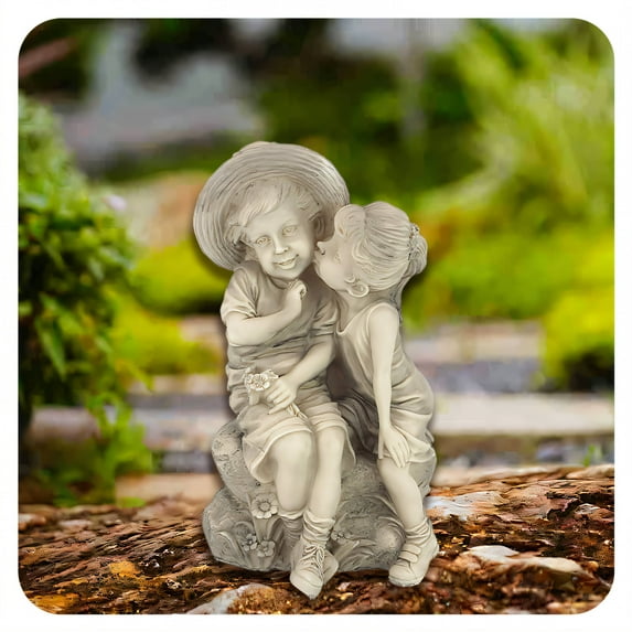 ICERUN Garden Statues,Resin Stone Man and Woman Sculpture Yard Decor,Child Couple Charm Garden Statues for Outside,Style2