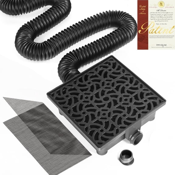ICERUN Gutter Downspout Extensions, 12X12In Catch Basin Low Profile Downspout Extender | No Deep Dig French Drain,Flexible Pipe Extension to 8.2Ft,Protect House Foundation.