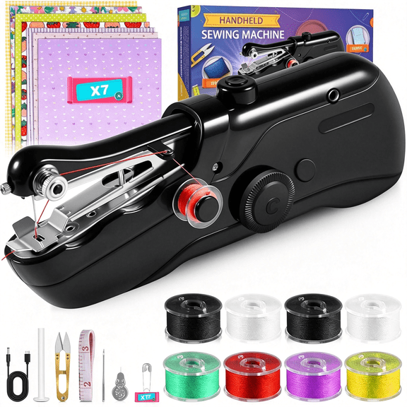 ICERUN Handheld Sewing Machine, Electric Mini Sewing Machine for Beginners and Adults, Clothes Mending Sewing Machine, Sewing Kit for Diy Crafts Travel