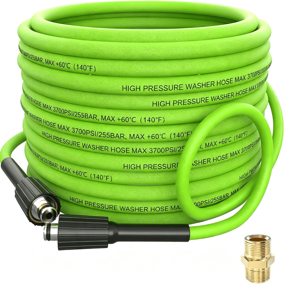 ICERUN Kink Resistant Pressure Washer Hose 50 Ft X 1/4", 3700 Psi, Green | Super Flexible Power Washer Hose, High Pressure Water Hose Extension Replacement for Home Use with M22-14Mm Brass Fittings