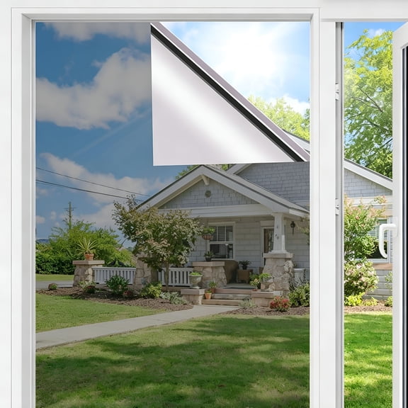 ICERUN One Way Privacy Window Film Sun Blocking,Heat Blocking Window Tint for Home See Out But Not In,Static Cling&Anti Uv,Black-Silver,17.5 Inch X 118 Inch