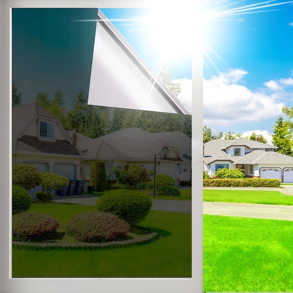 ICERUN One Way Privacy Window Film Sun Blocking,Heat Blocking Window Tint for Home See Out But Not In,Static Cling&Anti Uv,Black-Silver,17.5 Inch X 196.8 Inch