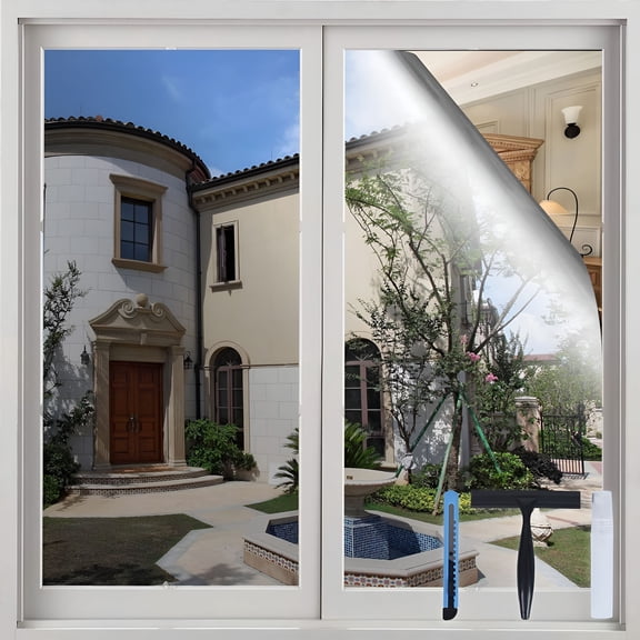 ICERUN One Way Window Privacy Film with Installation Tools 17.5 X 78.7 Inches,Sun Blocking Window Tinting Film for Home Heat Control Mirror Tint Film Static Cling,Silver