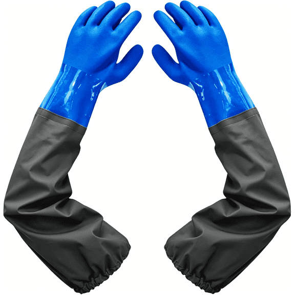 ICERUN PVC Chemical Resistant,Long Rubber,Heavy Duty Waterproof Gloves for Chemical and Acid Work,25 inches,Large-(Blue)