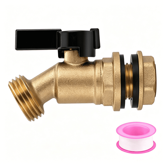 ICERUN Rain Barrel Spigot Kit 3/4" Ght Slid Brass Water Barrel Spigot,Leakproof Garden Hose Connector Bulkhead Fitting with Drain Valve for Buckets and Rain Barrels Diy Kit
