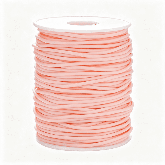 ICERUN Rubber Tube Cord 54 Yards 2Mm Pearl Pink Rubber Saver with 1Mm Hole,Hollow Pipe Tubing Knitting Barber Cord with Spool for Knitting Projects,Jewelry Making,Bead Creations