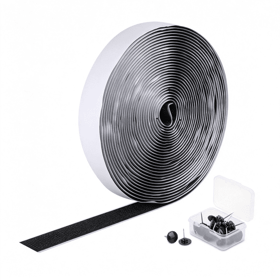 ICERUN Self Sticky Hook&Loop Tape 22 Ftx0.78 In, Heavy Duty Adhesive Hook Strip Roll for Screen Door Installation Hook and Loop Strips, Black