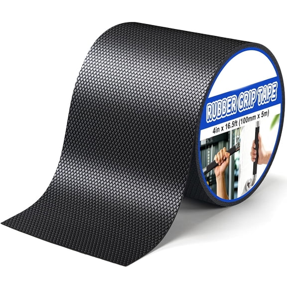 ICERUN Tape Black Rubber Grip Tape 4In X 16.5Ft Ultra-Thin Ultra Strong Adhesive Anti-Slip Textured Tape, Waterproof Heat Resistant Wear-Resistant Non-Slip Cushion Pad for Handlec