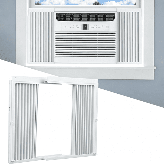ICERUN Window Ac Side Panels with Frame Set,Air Conditioner Accordion Filler Curtain Replacement for Window Ac Units,Fits Most 8,000 Btu Units,White,2 Pack