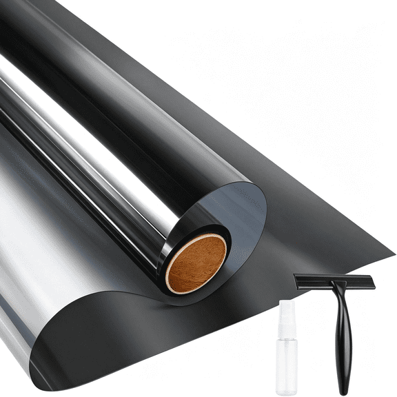 ICERUN Window Film One Way Daytime Privacy Static Cling Sun Blocking Anti Uv Reflective Window Tint for Home and Office,Black-Silver,17.5 Inchx16.4 Feet