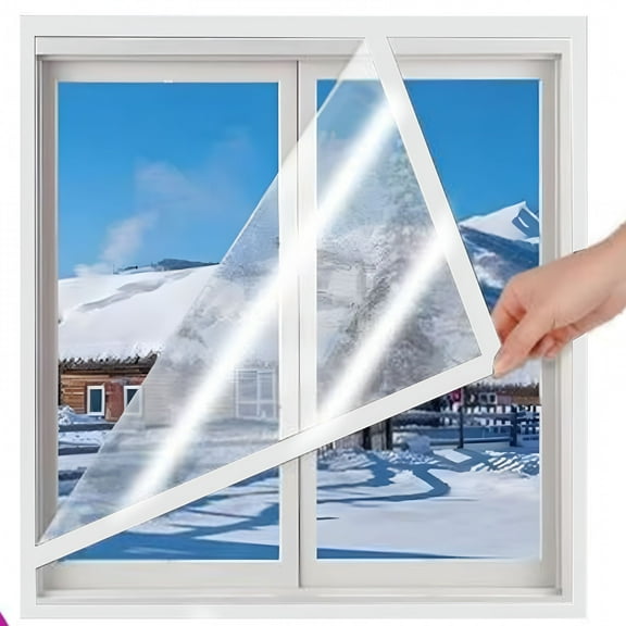 ICERUN Window Insulation Kit Cuttable Transparent Film with Adhesive Straps Reusable Window Plastic for Patio Winterizing Thicken Warm Winter Waterproof Attic Insulation Cover