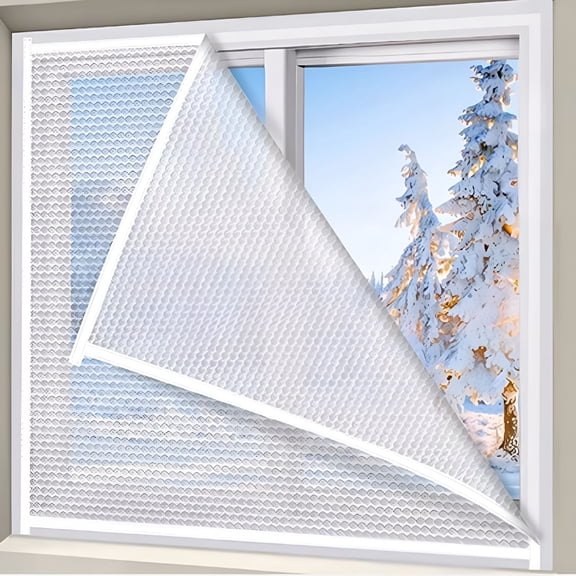 ICERUN Window Insulation for Winter,4mm Extra Thick Window Film for Winter,Windproof and Warm Plastic for Windows for Winter,Window Covers for Winter,Self-Adhesive,No Drilling Required (47*63In)