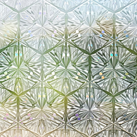 ICERUN Window Privacy Film Stained Glass Window Film,Decorative Stickers Removable Uv Sun Blocking Clings Door Coverings,Diamond Pattern,17.5 X 78.7 Inches