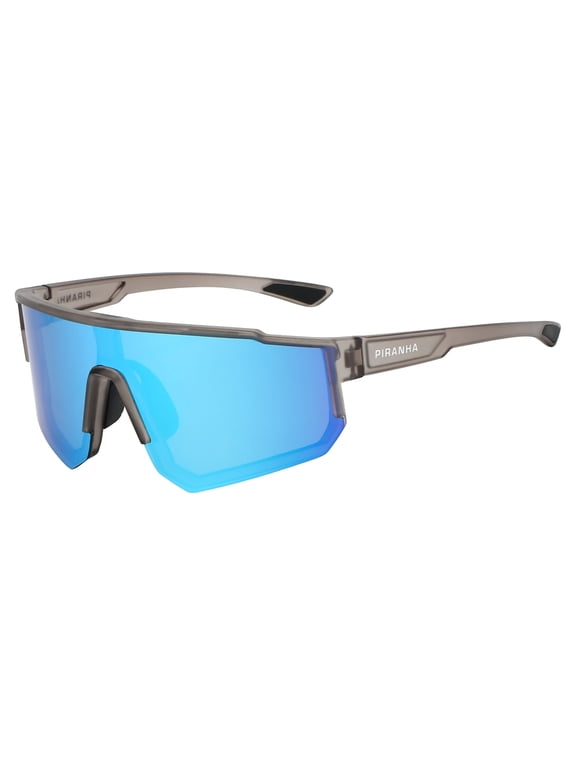 Eyewear Icevolt Frosted Gray Shield Sports Sunglasses with Blue Mirror Lens