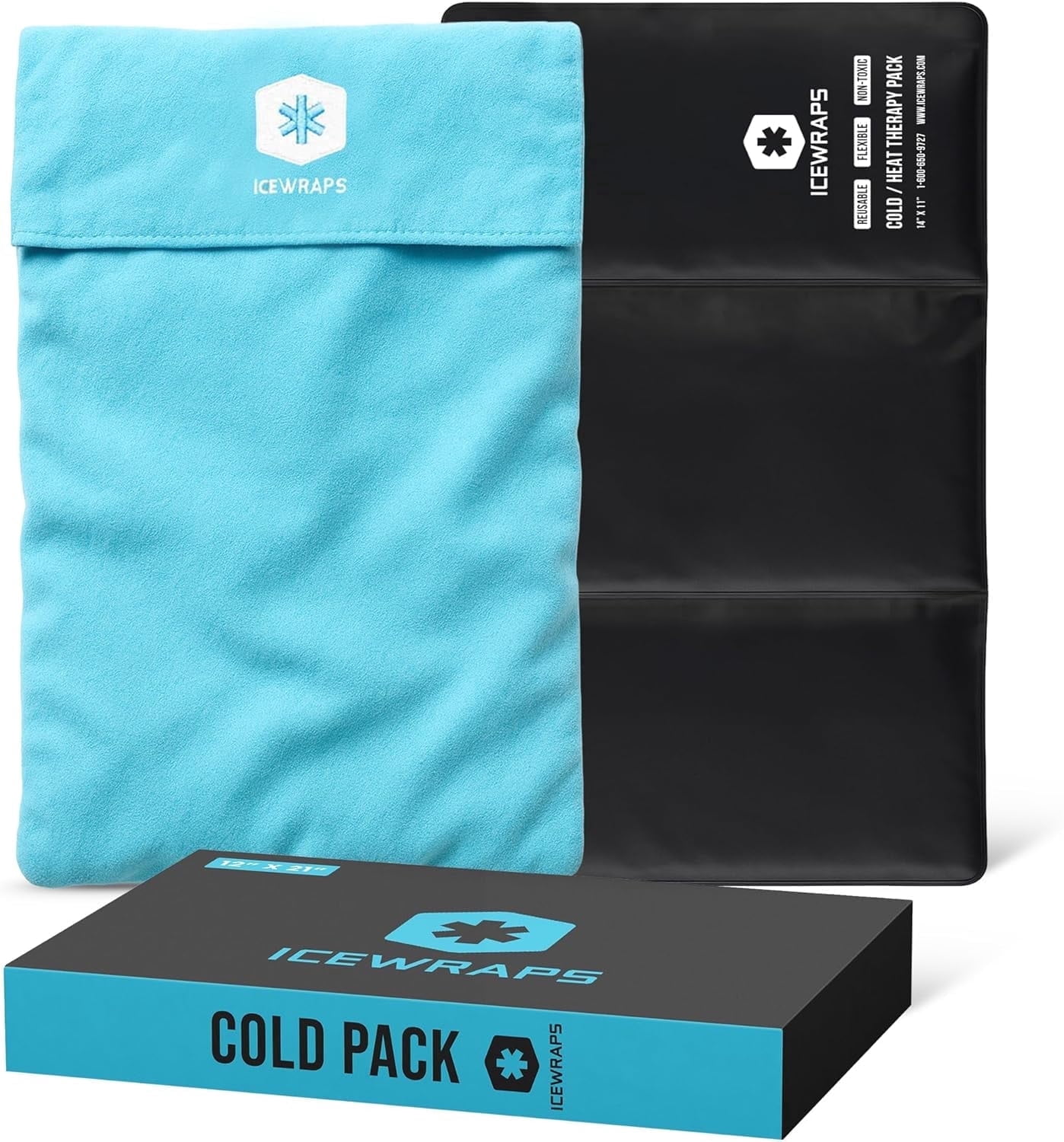 ICEWRAPS 12”x21” Reusable Ice Pack with Soft Fabric Cover - Oversize Flexible Cold Therapy Wrap for Back, Hip, Knee Injuries, Sciatica, and Chronic Pain Relief