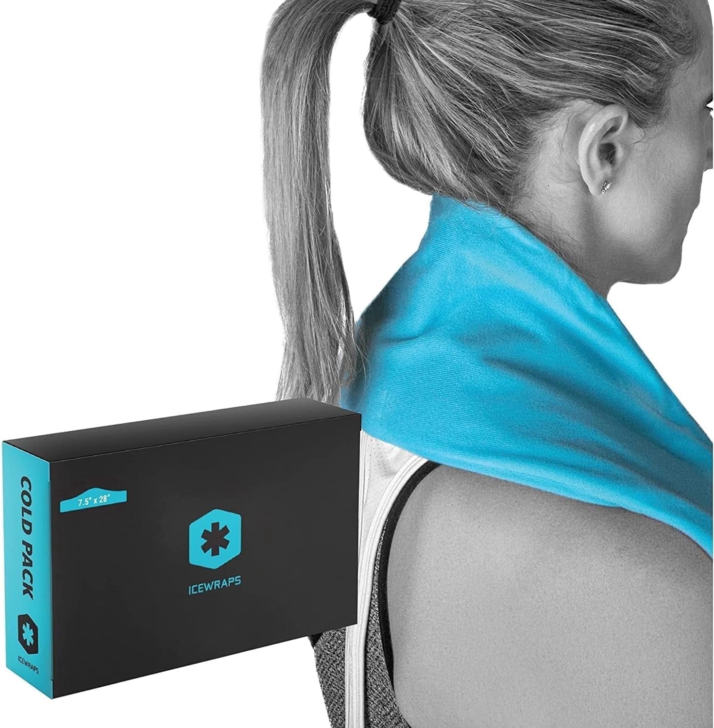 ICEWRAPS 7"x28" Neck and Shoulder Reusable Ice Pack with Soft Fabric Cover - Extra Long Flexible Cold Therapy Wrap for Injuries, Swelling, and Chronic Pain Relief