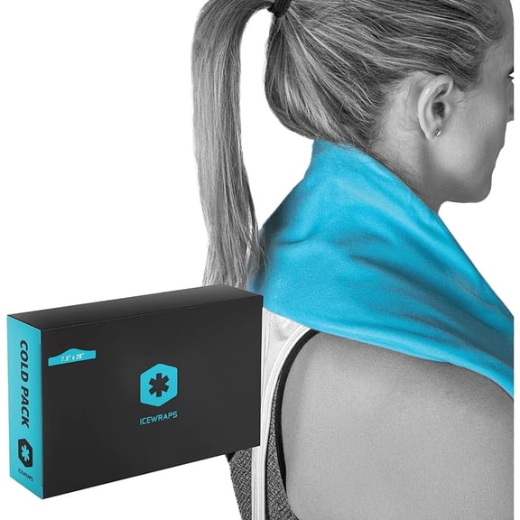 ICEWRAPS 7?x28? Neck and Shoulder Reusable Ice Pack with Soft Fabric Cover - Extra Long Flexible Cold Therapy Wrap for Injuries, Swelling, and Chronic Pain Relief