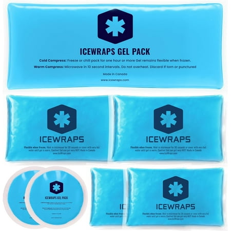 ICEWRAPS Reusable Multipurpose Gel Ice Packs in 4 Sizes - Hot Cold Pack for Kids Injuries, First Aid, Sport Injuries, Breastfeeding, Wisdom Teeth, Muscle and Joint Pain Relief - 7 pack
