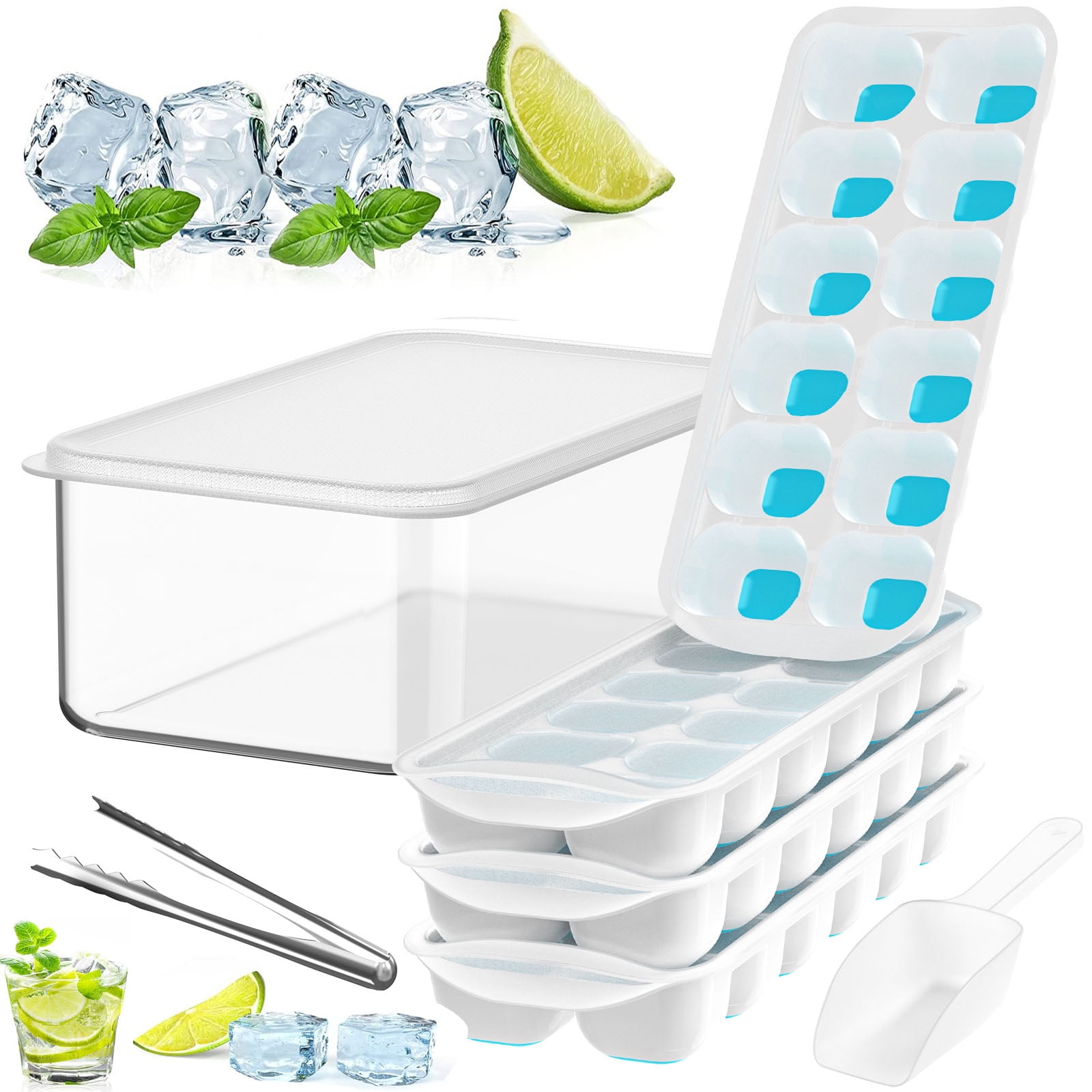  ICEXXP 4 Pack Ice Cube Tray with Lid and Bin, Ice Cube Trays  for Freezer with Ice Box, Silicone Ice Trays with Ice Container for  Cocktails, Stackable Ice Tray with Storage