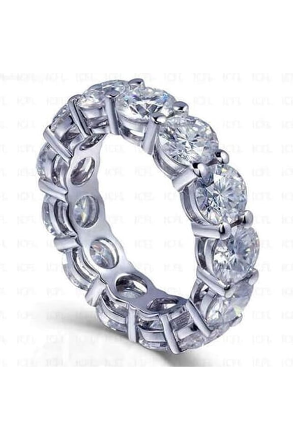 4mm Round Moissanite Eternity Wedding Band 14K White Gold Plated Moissanite Bridal Band Ring Size 6