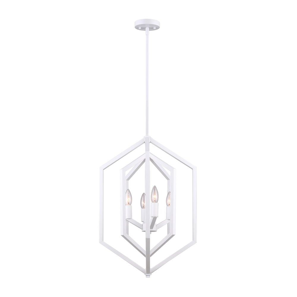 Matte White Geometric Metal 4-Light Chandelier