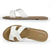 ICHIGO Womens Summer Slipper Slip-on White Flat Sandals Shoes
