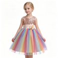 thumbnail image 1 of Toddler Girls Sparkly Sequin Rainbow Tulle Dress Soft Cotton Lining Flower Waist Princess Gown for Special Occasion Photoshoot Halloween, 1 of 8