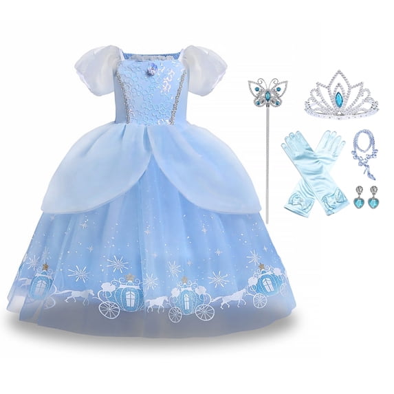 ICHTHYOSAUR Girls Princess Costume Dress, Butterfly Tulle Long Ball Gown with Accessories, Birthday Party & Halloween Costume Age 2-7 Years