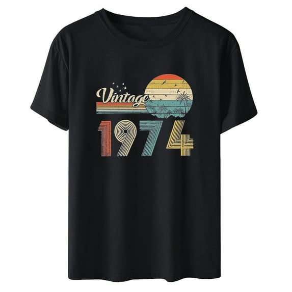 ICHUANYI 1974 Vintage Shirt For Women 50th Birthday Gifts 1974 Birthday Gifts Idea Retro Short Sleevel T Shirts Party Tops Funny Tees