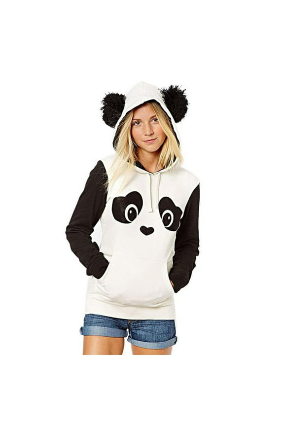 ICHUANYI 2023 Fall Women's Cute Fuzzy Hoodies Panda Print Long Sleeve Lightweight Pullover Tops Loose Sweatshirt with pocket