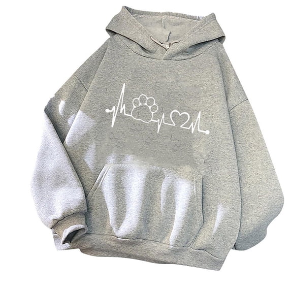 ICHUANYI 2023 Womens Cute Fall Hoodies Tops Solid Dog Paw Print Shirts Casual Long Sleeve Drawstring Pullover Kangaroo Pocket Sweatshirts