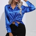 thumbnail image 1 of ICHUANYI 2023 Womens Satin Button Shirts Oversized Solid Long Sleeve Lapel Blouses V Neck Casual Loose Tops, 1 of 7