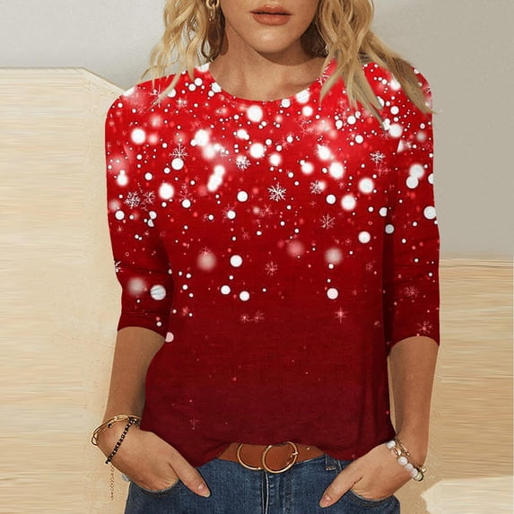 ICHUANYI 3/4 Length Sleeve Womens Tops Round Neck Loose Cute Heart Fall Summer Tee Shirts Dressy Valentine's Print Blouses Tunic