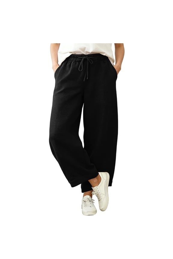 ICHUANYI Baggy Pants for Women Oversized Wide Leg Barrel Pants with Pockets Casual Drawstring High Waisted Harem Pant