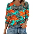thumbnail image 1 of ICHUANYI Blouses for Women Dressy Casual 3/4 Length Sleeve Womens Tops Casual Smocked Cuffs Graphic Printed Fashion Shirts, 1 of 4