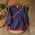 thumbnail image 1 of ICHUANYI Embroidered Tops for Women Boho Chic Short Sleeve V Neck Blouse 3/4 Sleeve Floral Casual Summer T-Shirt, 1 of 9