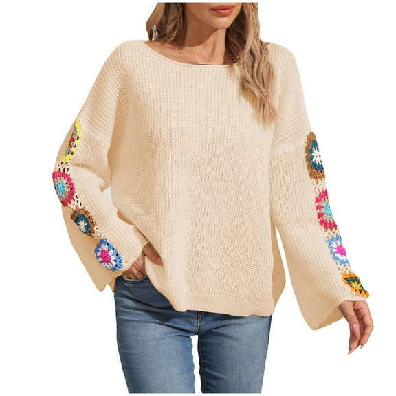 ICHUANYI Fall Shirts for Women, Women's Long Sleeve Crewneck Tops Crew Neck Pullover Loose Sweater Outwear Streetwear 2024