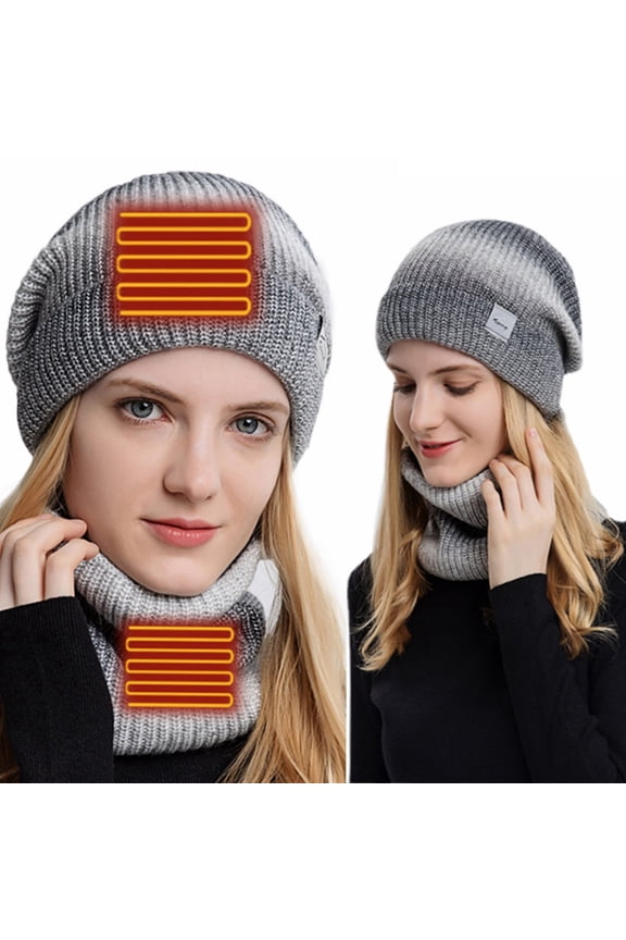 ICHUANYI Heated Beanie Hat and Neck Warmer Set Warm Scarf Knit Hat USB Heated Hat Scarf Set for Skiing Cycling