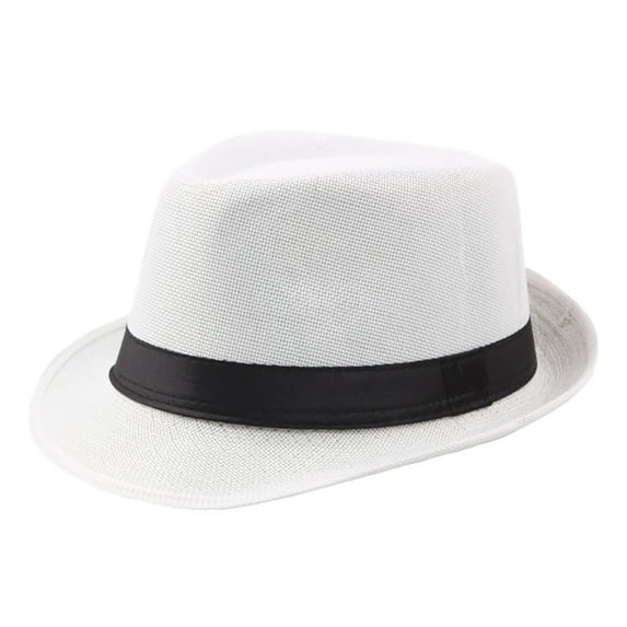 ICHUANYI Jazz Hat Men's Breathable Linen Top Hat Outdoor Sun Hat Curly Brim Straw Hat