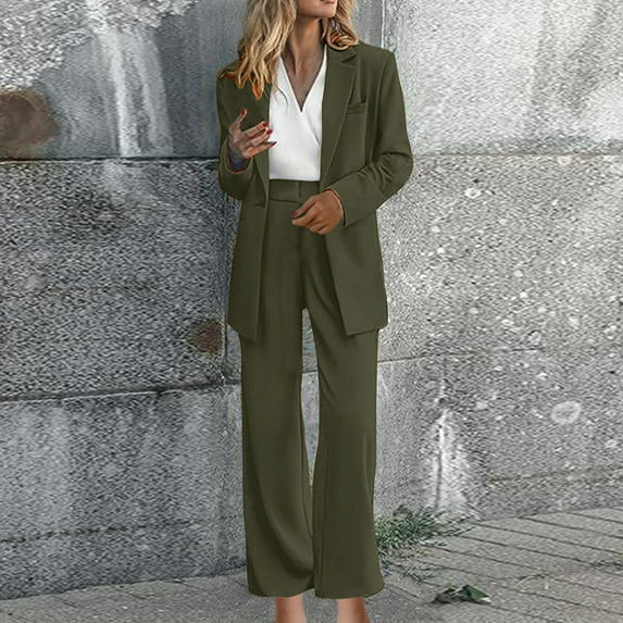 ICHUANYI Ladies Fashion Casual Slim Solid Color Suit Suit Office Two-piece Suit