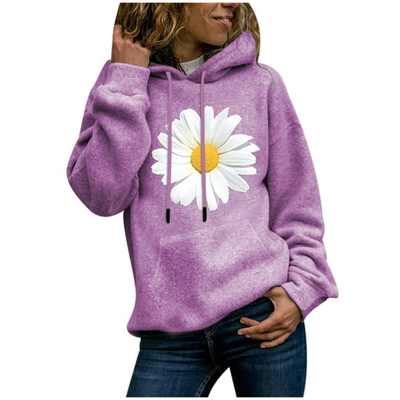 ICHUANYI Ladies Hoodies Fall Winter Long Sleeve Hooded Pullover Floral Print Crew Neck Sweatshirt