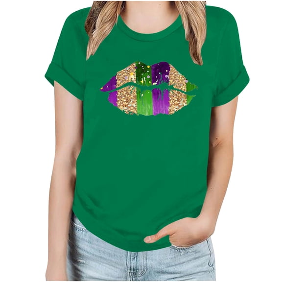 ICHUANYI Mardi Gras Women's Tops Stylish Crewneck Print Short Sleeve T-shirt Casual Loose Shirts Cloth New Trending
