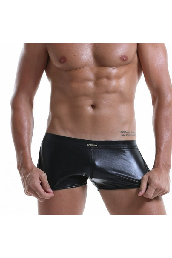 ICHUANYI Men Sexy Underwear Patent Shorts Underpants Leather Boxer Briefs