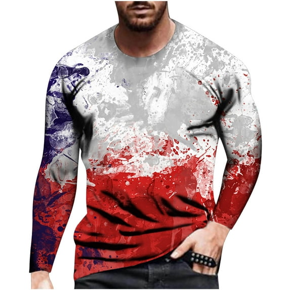 ICHUANYI Men's Casual Fashion T Shirt Round Neck Colorblock Long Sleeve Pullovers Fall Winter Cloth
