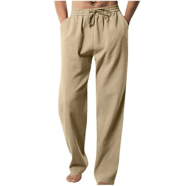 ICHUANYI Men's Fallow Drawstring Elastic Waist Wide Leg Straight Pants With Pockets Summer 2024