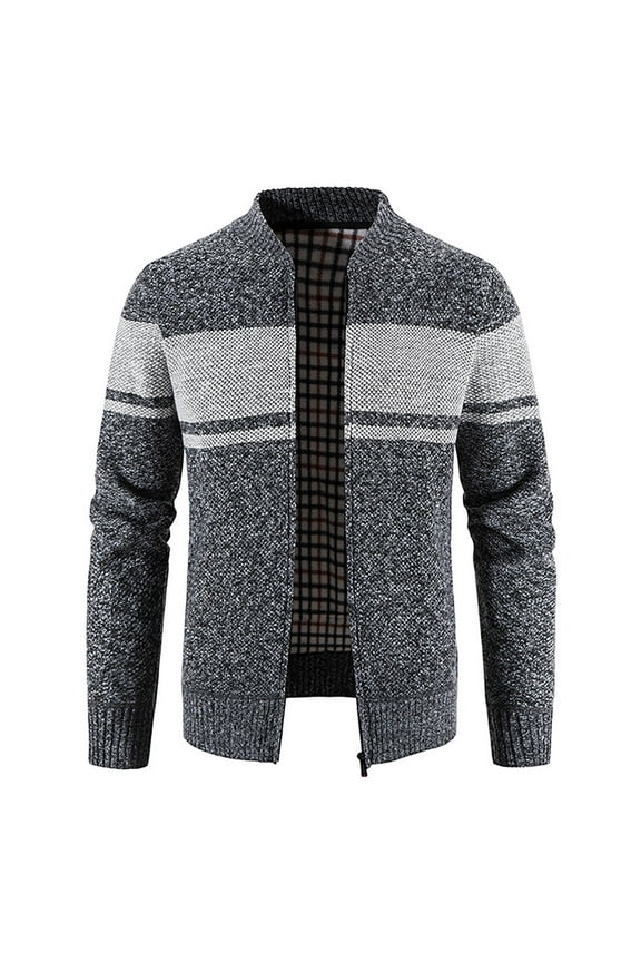 ICHUANYI Men's Trendy Fall Winter Stand Collar Jacket Casual Thick Plush Colorblock Coat