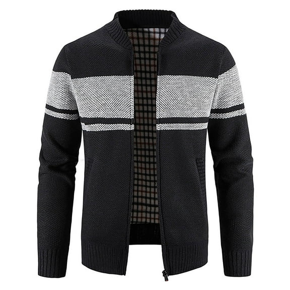 ICHUANYI Men's Trendy Fall Winter Stand Collar Jacket Casual Thick Plush Colorblock Coat