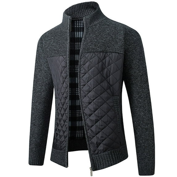 ICHUANYI Men's Trendy Fall Winter Sweater Kint Coat Fall Winter Stand Collar Knitted Sweater Jacket