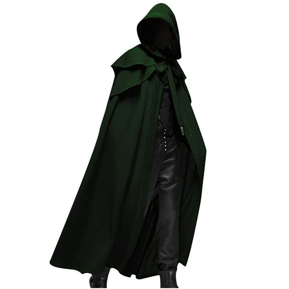ICHUANYI Mens Fashion Casual Party Cloak Retro Gothic Solid Long Cape Fall Winter Hooded Outfit