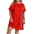 thumbnail image 1 of ICHUANYI New Trending Plus Size Womens Loose Round-Neck Short Sleeve Cotton And Linen Dress Spring Summer Fashion 2024, 1 of 9